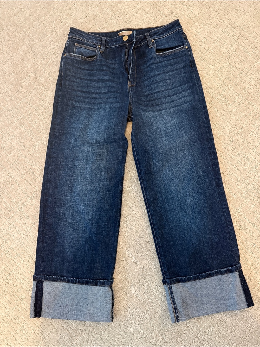 Dark Blue Wide-Leg Cuffed Women's Jeans-Size 10